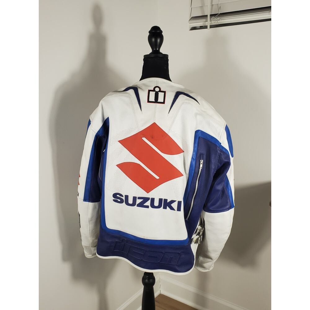 Suzuki ICON Motorbike Riding Jacket Motorcycle Leather Racing Jacket All Sizes - Picture 3 of 10